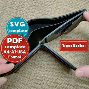 Modello di portafoglio in pelle PDF Modello di portafoglio bifold PDF Modello di portafoglio da uomo Modello di portafoglio bifold in pelle Video tutorial modello portafoglio svg