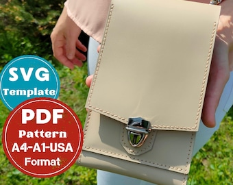 Leather Phone Bag Pattern: Crossbody Shoulder Bag Template (SVG, PDF)