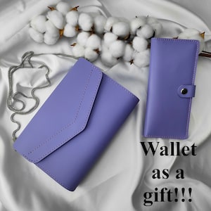 Lila Ledertasche. Sac bandoulière femme. Umhängetasche aus Leder. Handtaschen aus Leder für Damen. Kleine Handtasche an einer Kette. Handgefertigte Ledertasche.