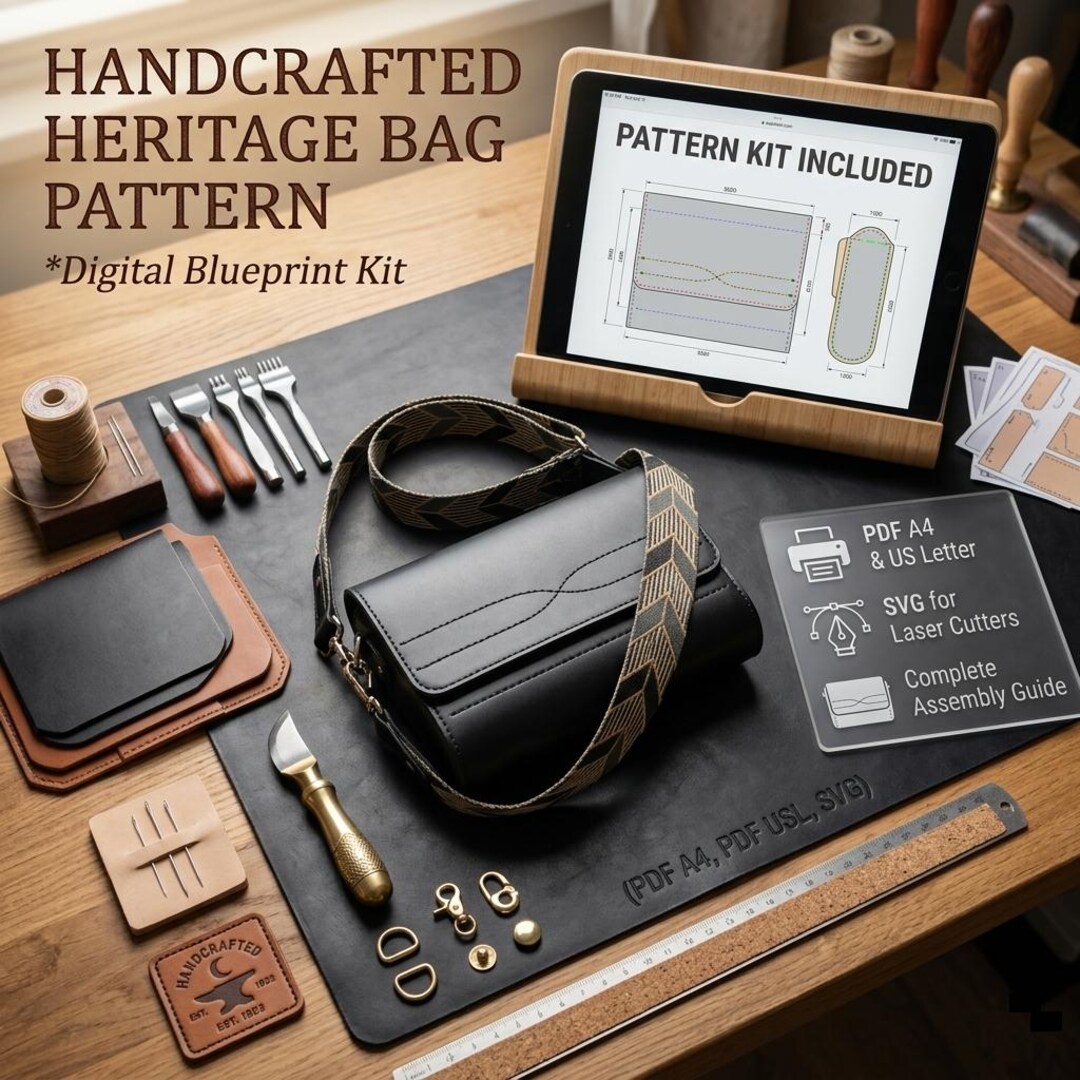 Leather Crossbody Bag Pattern | PDF Template, SVG Files (digital ...