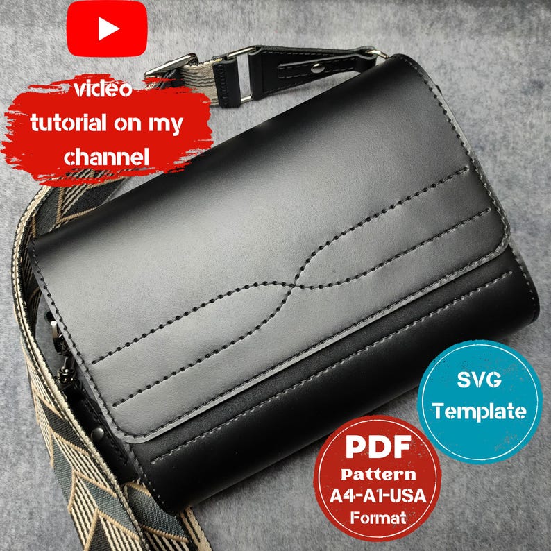 Leather Crossbody Bag Sewing Pattern – SVG, PDF (A4, US Letter ...