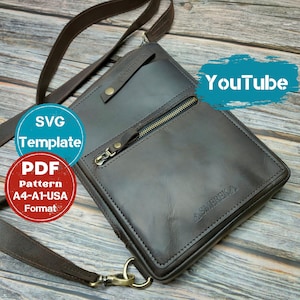 Modèle PDF de sac à bandoulière unisexe en cuir, modèle de sac à dos DIY, modèle de sac à bandoulière, modèle de petit sac, sac en cuir pour homme, modèle de sac svg