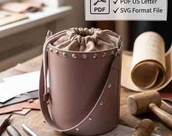Leather Bucket Bag Pattern – Round Tote Template (PDF, SVG)