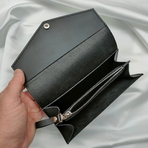 Schwarze Damen Geldbörse Handgefertigt aus Echtleder. Geschenkset. Damen Geldbörse. Brieftasche aus schwarzem Leder. Handgefertigte Leder Geldbörse.