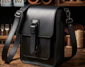 Leather Messenger Bag Pattern PDF and SVG: DIY Crossbody Bag Template, Pattern for a mens crossbody bag