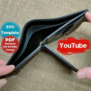 Patrón de billetera de cuero PDF Plantilla de billetera plegable PDF Patrón de billetera para hombre A4 o Carta A Plantilla de billetera plegable de cuero + Video tutorial SVG