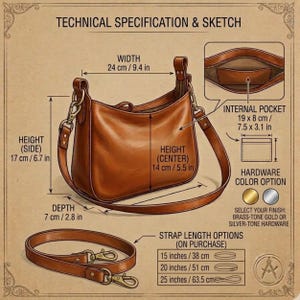 Minimalist Leather Baguette Bag, Small Shoulder Purse, Handmade Custom Strap image 2