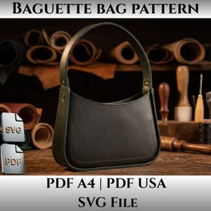 Minimalist Baguette Bag Pattern, Leather Shoulder Bag Sewing Template (PDF/SVG)