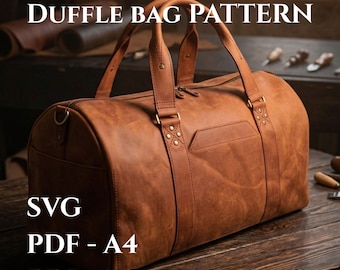 Leather Duffle Bag Pattern PDF – Artisan Weekender Sewing Template, Mens Travel Handbag Leatherworking Project