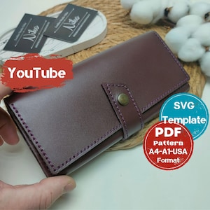 Patrón PDF para billetera larga, patrón de billetera de cuero para mujer, bricolaje, patrón digital, billetera de cuero digital, patrón digital SVG