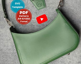 Leather Baguette Bag Pattern PDF and SVG - Womens handbag pattern - Video tutorial on sewing a leather women's handbag - Pattern Bag PDF Svg