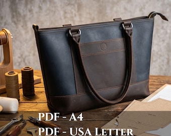 Tote Bag Pattern: Leather Shopper Bag Template (PDF/SVG), Leather bag pattern, Handbag template, Leather work bag pdf and svg