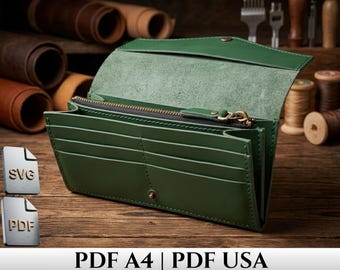 Leather Clutch Pattern PDF SVG | Women’s Long Wallet Template with Video Tutorial & Instructions