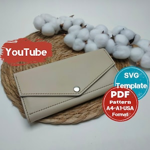 Cartera grande de cuero con plantilla, billetera de mujer en PDF, billetera grande SVG, billetera digital para mujer en PDF, patrón digital en PDF, billetera de cuero en PDF, plantilla