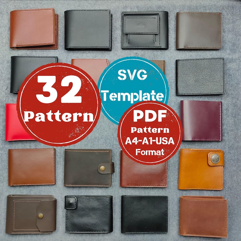 Leather Wallet Patterns, Bifold Set, PDF & SVG (32 Patterns) - Etsy