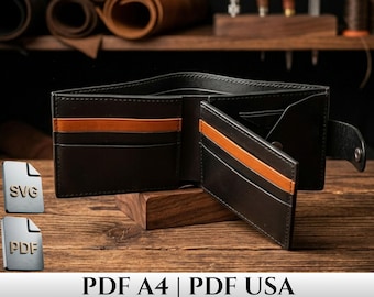 Leather Bifold Wallet Pattern, Men's Front Pocket Template (PDF, SVG)