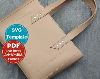 Modello per borsa tote, shopper in pelle con chiusura a zip (PDF, SVG)
