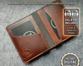 Minimalist Bifold Leather Wallet Pattern, Laser Ready Card Holder (PDF SVG)