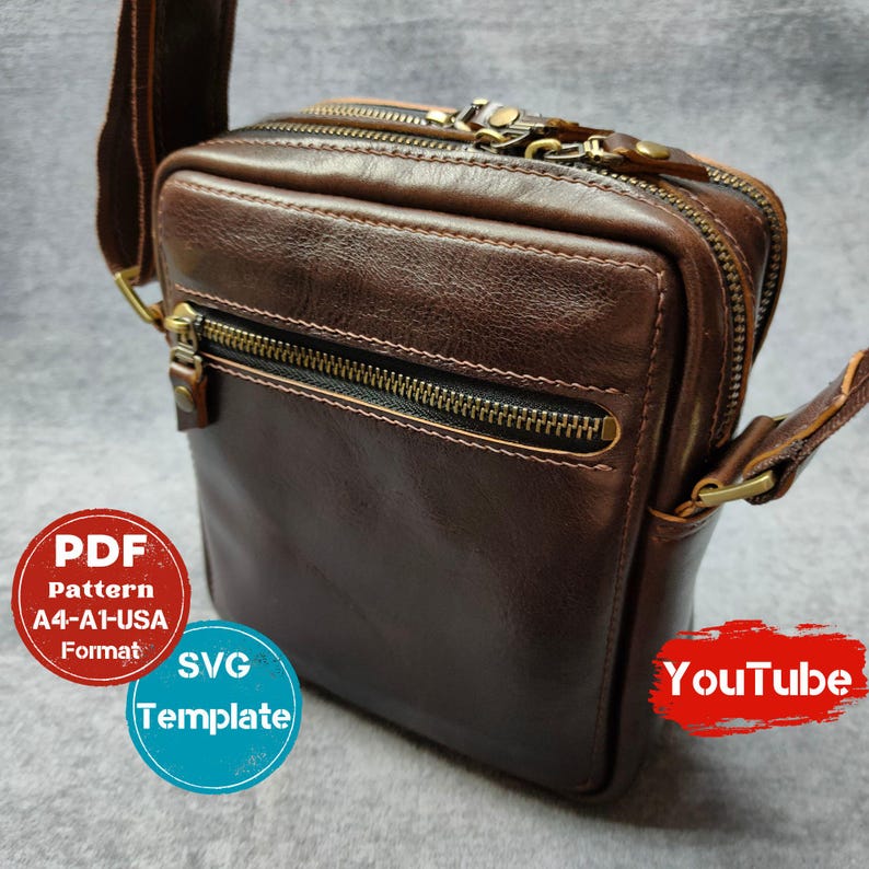 Mens Leather Messenger Bag Pattern, PDF A4/US Letter, SVG Template ...