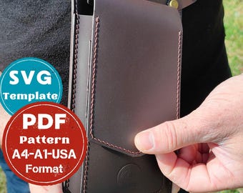 Leather Phone Bag Pattern, Men's Shoulder Bag Template (PDF, SVG)