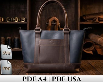 Leather Tote bag Pattern PDF | Classic Shopper Template | Everyday Handbag DIY | SVG