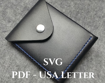 Minimalist Leather Wallet Pattern PDF SVG, EDC slim cardholder template, Mens edc Wallet diy Guide, Video tutorial, Front pocket wallet pdf
