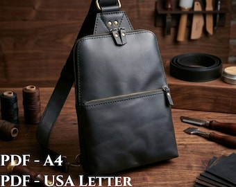 PDF-Schnittmuster für eine Umhängetasche aus Leder, DIY-Vorlage für eine Crossbody-Brusttasche (A4/Letter, SVG)