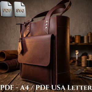Leder Tragetasche Muster, Shopper Handtasche Leathercraft Template (PDF, SVG), Anleitung zum Nähen von Tragetasche