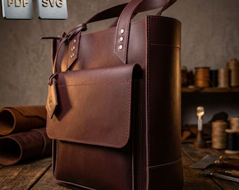 Leather Tote Bag Pattern, Shopper Handbag Leathercraft Template (PDF, SVG), Tote bag sewing tutorial
