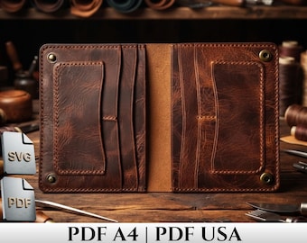 Leather Passport Holder Pattern, PDF & SVG Travel Wallet Template, Card Slots DIY, Instant Download