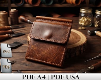 Leather Money Clip Wallet Pattern, PDF & SVG Template, Bifold Card Holder DIY, Instant Download