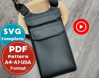 Leather Phone Bag Pattern: Mens Bag Template (PDF, SVG)