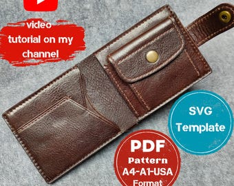 Leather Bifold Wallet Pattern - PDF & SVG Digital Template - DIY Front pocket wallet for mens