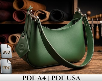 Leather Baguette Bag Pattern PDF | Minimalist Shoulder Handbag Template | DIY SVG