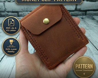 Minimalist Leather Money Clip Pattern, Slim Wallet with Coin Pocket (Digital Download)