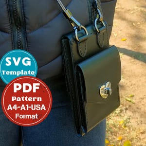Выкройка кожаной сумки для телефона, выкройка сумки через плечо, выкройка сумки через плечо, шаблон чехла для телефона, холщовая сумка для телефона, макет сумки для телефона, svg сумка pdf