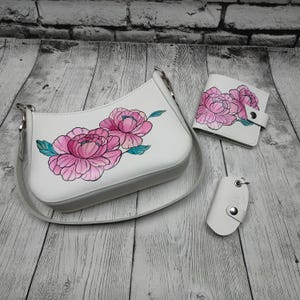 Conjunto de presente de acessórios de couro bolsa e carteira feitos à mão, bolsa baguete de couro, carteira de couro. Presente para mãe, presente para esposa, presente