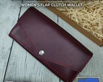 Leather Clutch Wallet Pattern, Women's Long Snap Closure (PDF & SVG Download)