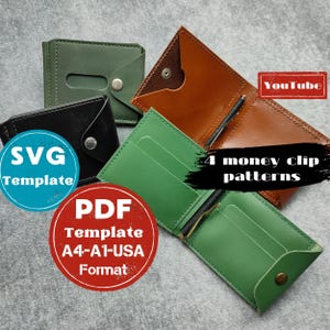 Patrón de billetera de cuero (PDF), plantilla de billetera plegable (PDF), tarjetero de cuero con clip para billetes, patrón de plantilla de billetera (PDF), billetera para hombre, billetera SVG