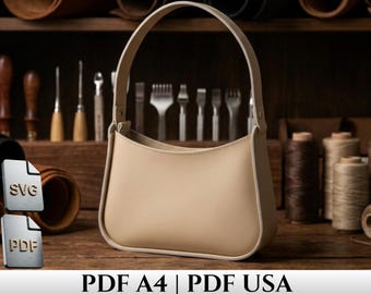 Leather bag pattern PDF, Shoulder bag template, Baguette bag sewing tutorial, DIY minimalist handbag, Leather craft project, PDF pattern