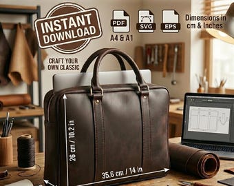 Leather Laptop Briefcase Pattern, Travel Bag DIY, PDF SVG Files,  Leather mens bag pattern