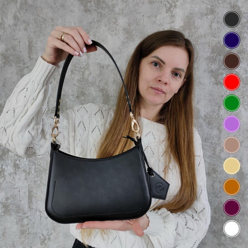 White leather baguette bag - Leather shoulder bag - Women small handbag - small leather bag - casual handbag - white leather wallet image 2