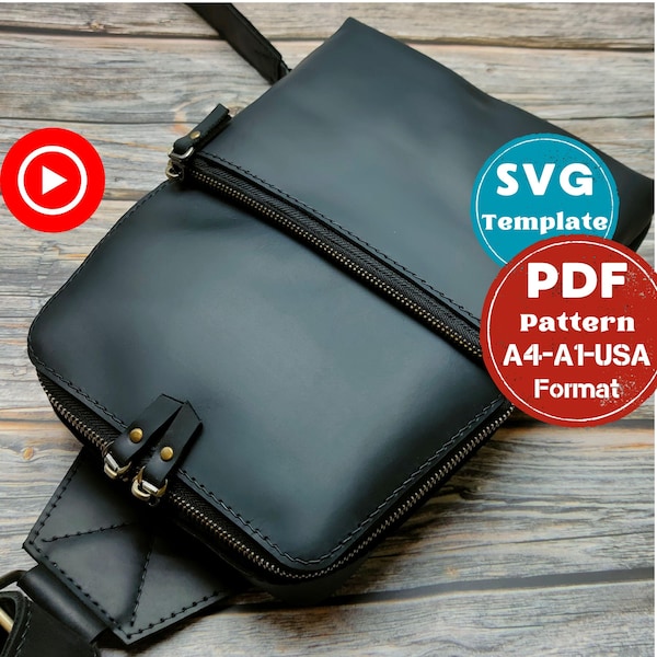 Schnittmuster für eine Leder-Umhängetasche, Vorlage für eine Herren-Brusttasche (PDF, SVG)