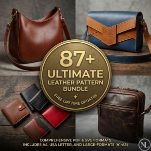 Lot ultime de motifs en cuir : plus de 87 modèles de maroquinerie PDF, modèles de sacs et de portefeuille, fichiers laser SVG, accès à vie, téléchargement numérique