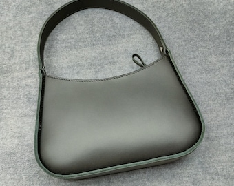 Bolso baguette de cuero hecho a mano, bolso de hombro negro