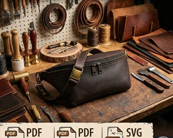 Leather Fanny Pack Pattern, Crossbody Sling Bag Template (PDF, SVG)