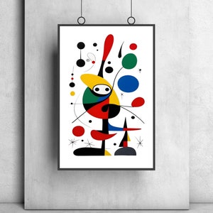 Joan Miró style wall art, abstract and modern chic art, colorful art print, wall decor. Gift for the home.