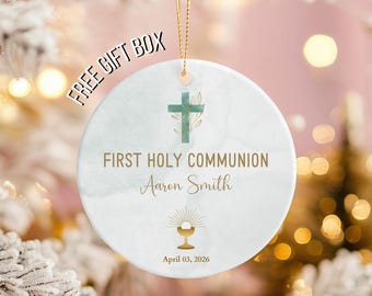 Personalized First Communion for Boy, First Communion watercolor Boy, First Communion, Custom First Communion God Bless Christening Ornament