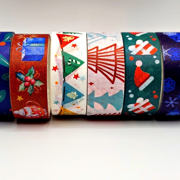 Christmas Washi Tape, Planner, Journal, Paper Crafts, 6-Roll Set, 2 Yards Each, 12 Full Yards Total