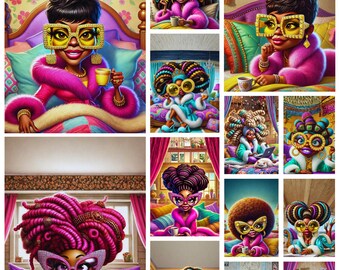 Copertine di riviste afrocentriche / Arte ragazza nera PNG, 5x7 (download digitale)